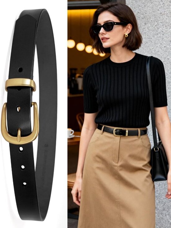 Stylish Women\'s Full Grain Leather Belt for Jeans & Dresses - Gold Buckle Gift main image 4